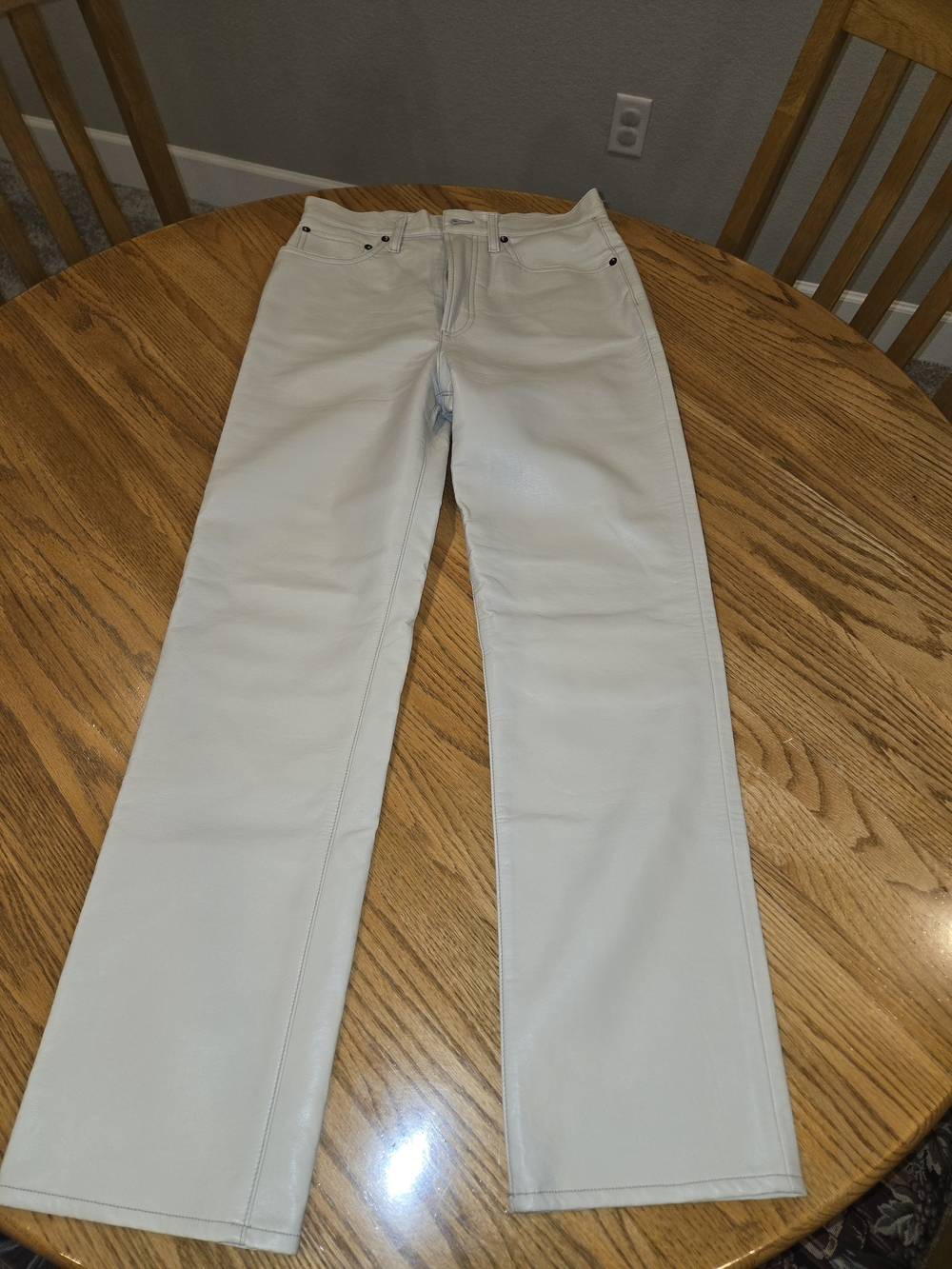 AGOLDE Beige Solid Faux Leather Flat Front Straight Leg Pants Women 27W 28L